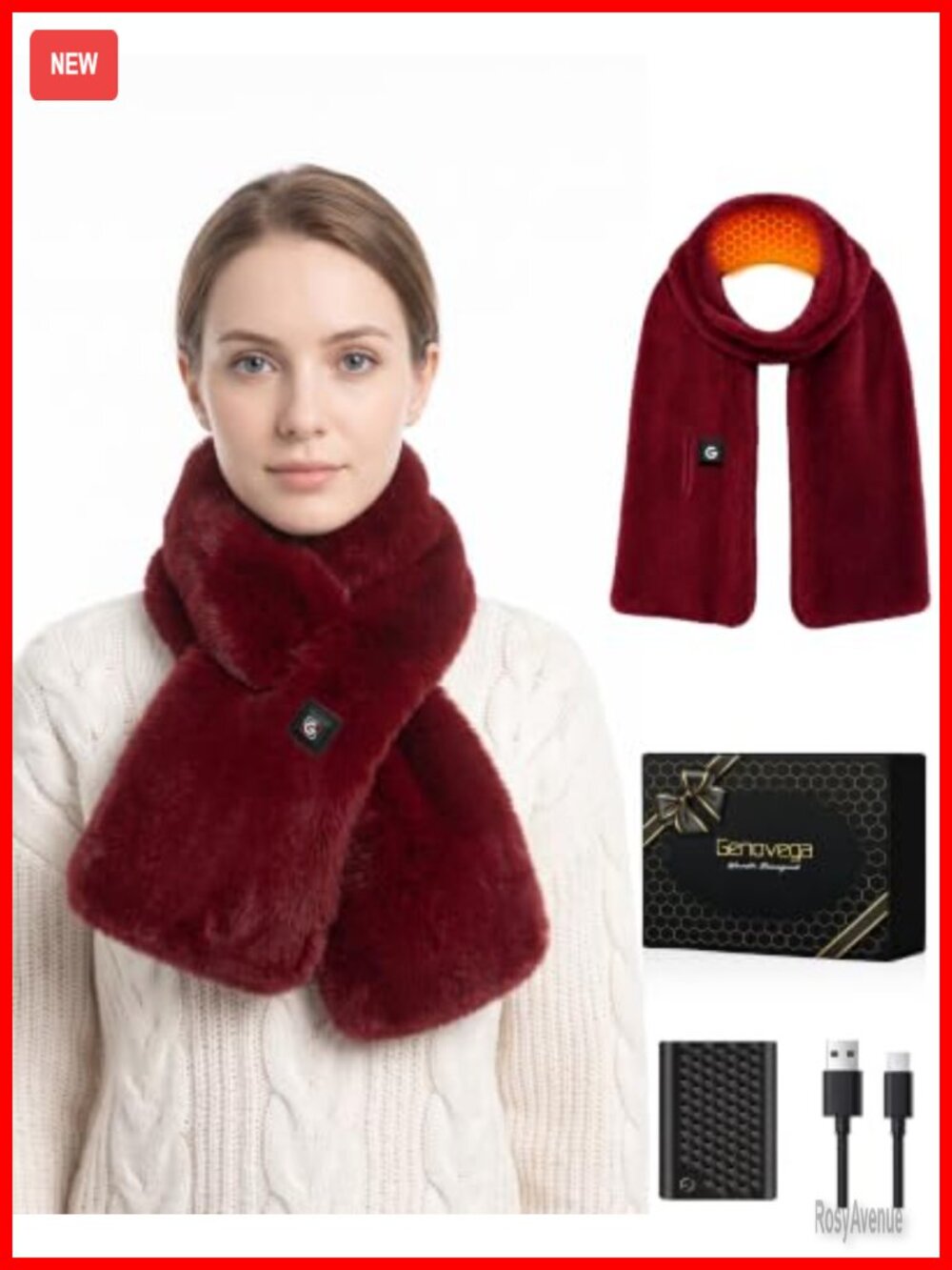 Faux Fur Heated Scarf Rechargeable Shawl Women's Winter Warm Gift